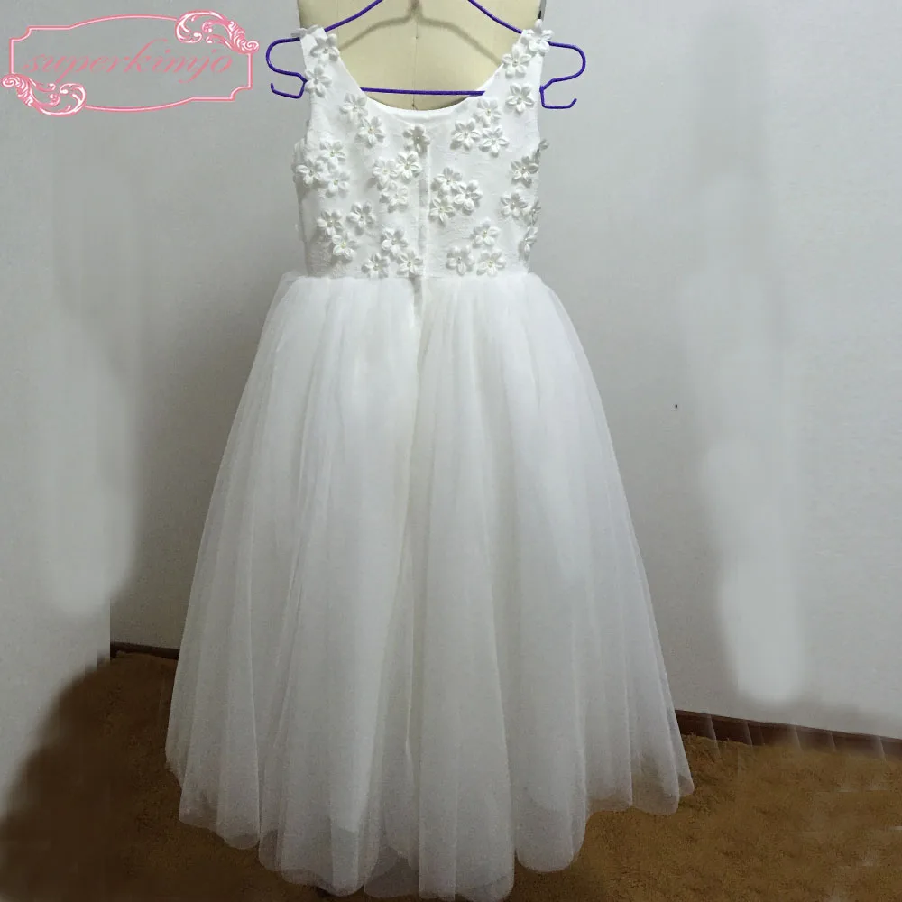 Real Picture Little Flower Girls Dresses Lace Hand Made Flowers Tulle A Line Little Girls' Party Dresses Actual