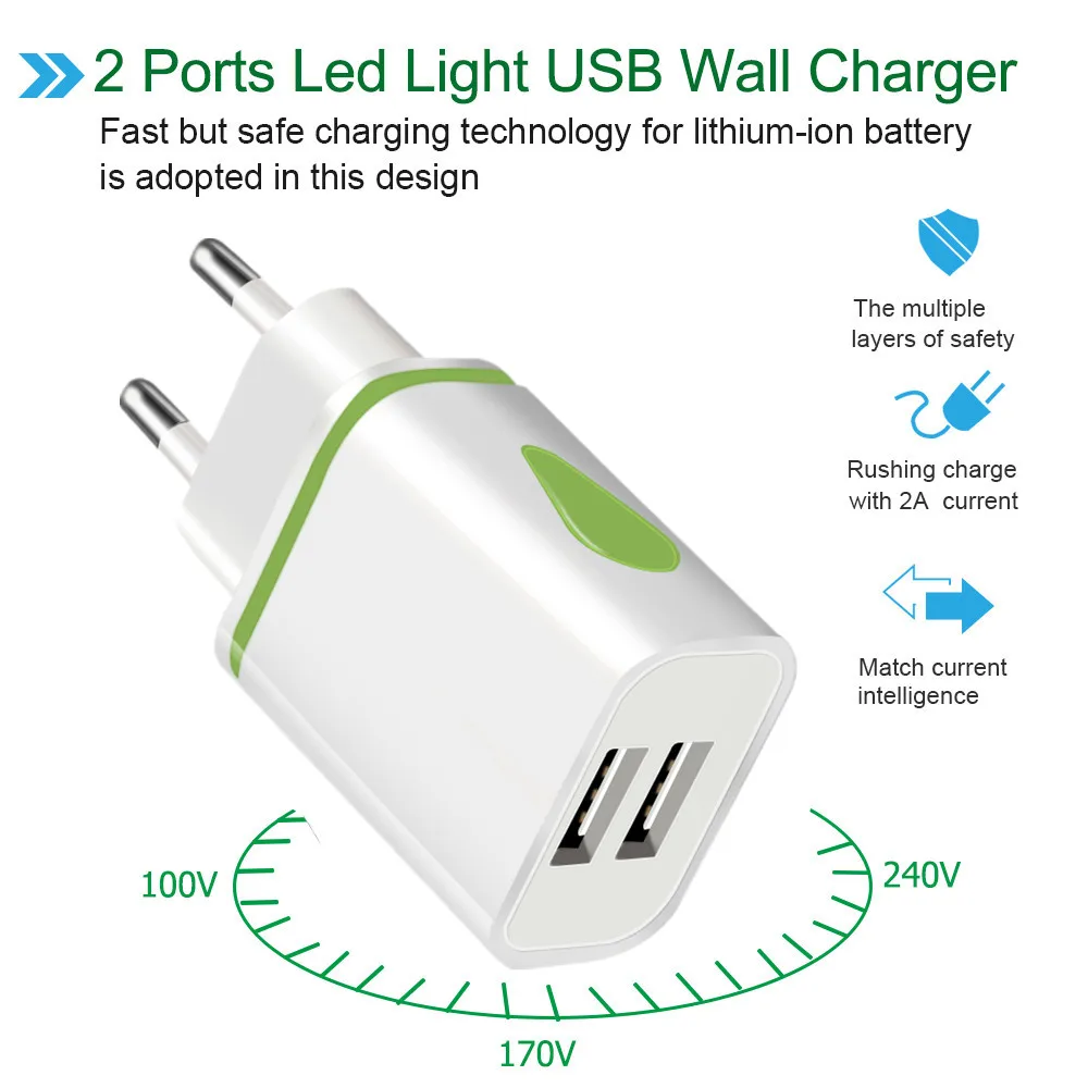 Dual USB Charger 5V 2.1A Mobile Phone Charger for iphone Samsung Huawei Xiaomi Redmi LED Light Charging Adapter Wall Chargers