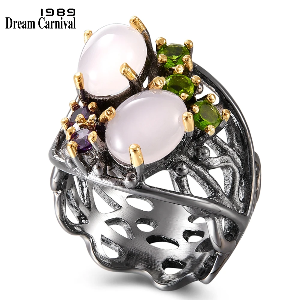 DreamCarnival 1989 Stunning CZ Rings for Women Wedding Anniversary Pinky Opal Stone Eye Catching Olivine Purple Zirconia WA11692