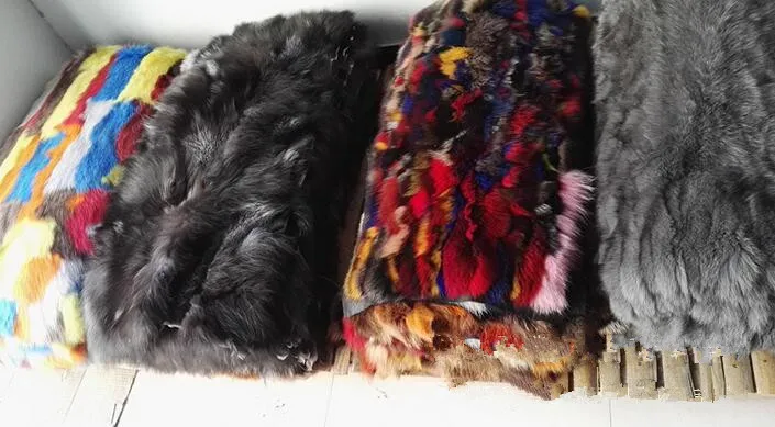 Low price complex pattern of  fox plate/ woven style of fox fur blanket