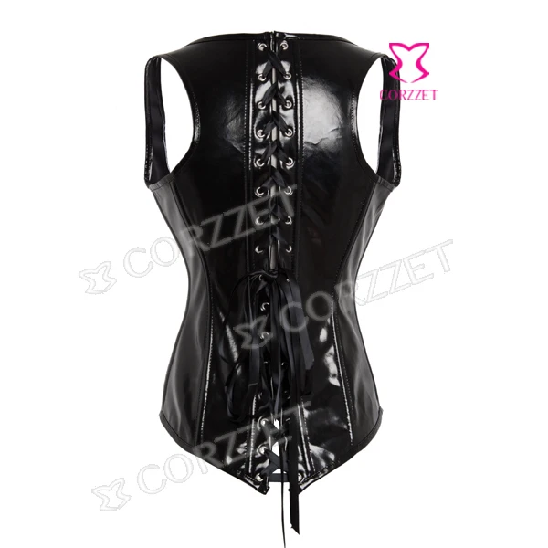 Latex Black PVC Waist Trainer Vest Shaper Sexy Corpete Corselet Underbust Corset Bustier Crop Top Female Corsets And Bustiers