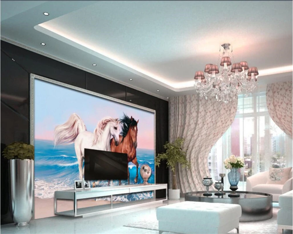 beibehang Home decoration mural custom wallpaper couple horse oil painting TV sofa background wall mural 3d wallpaper for walls