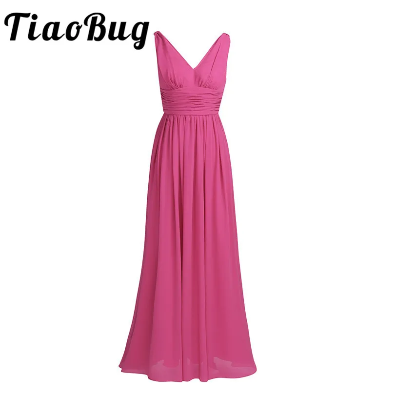 TiaoBug New Arrival Special Occasion Dresses V Neck Elegant 2022 Women Ladies Bridesmaid Princess Chiffon Summer Long Dresses