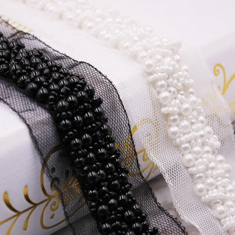 

11 yards Artificial Pearl Beaded Lace Trim High Quality Costume Wedding Dress Accesories Lace Garment Collar Decoration