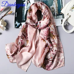 DANKEYISI Real Silk Scarf Women Long Neck Soft Nature Silk Scarf Female Floral Print Lady Scarves Bandana