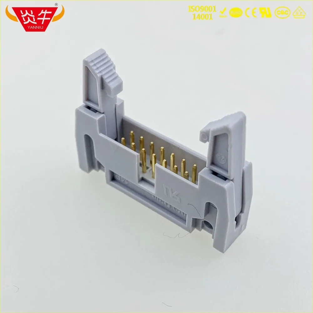 50Pcs DC2-14P IDC SOCKET BOX 2.54mm PITCH EJECTOR HEADER RIGHT ANGLE CONNECTOR 2*7P 14PIN CONTACT PART GOLD-PLATED 3Au YANNIU