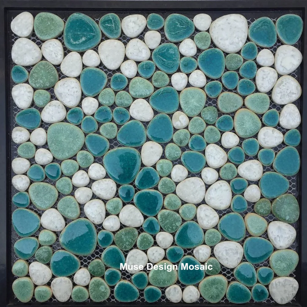 

Lake Green White Pebble Ceramic Mosaic tile Bathroom Shower kitchen backsplash pool Wall Floor Decoration, FREE Shipping