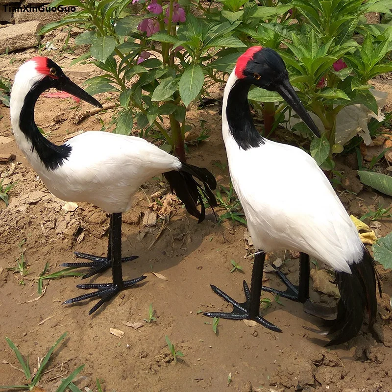 simulation feathers Red-crowned crane bird about 28x30cm hard model,one lot/2 pieces ,home garden decoration gift s1191