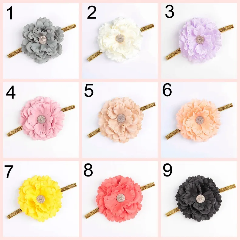 Yundfly Boutique Toddler Peony Fabric Flower Kids Headband Baby Elastic Head Wear Hair Accessories Newborn Photography Props