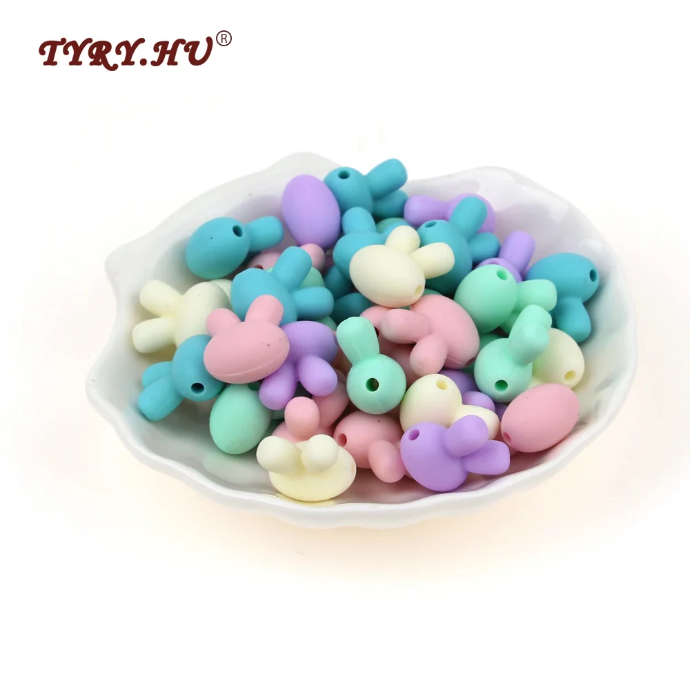 

TYRY.HU Silicone Small Rabbit 50pc Pastel Color Baby Nursing Accessories Teething Jewelry Food Grade Teether Silicone Bead Cute