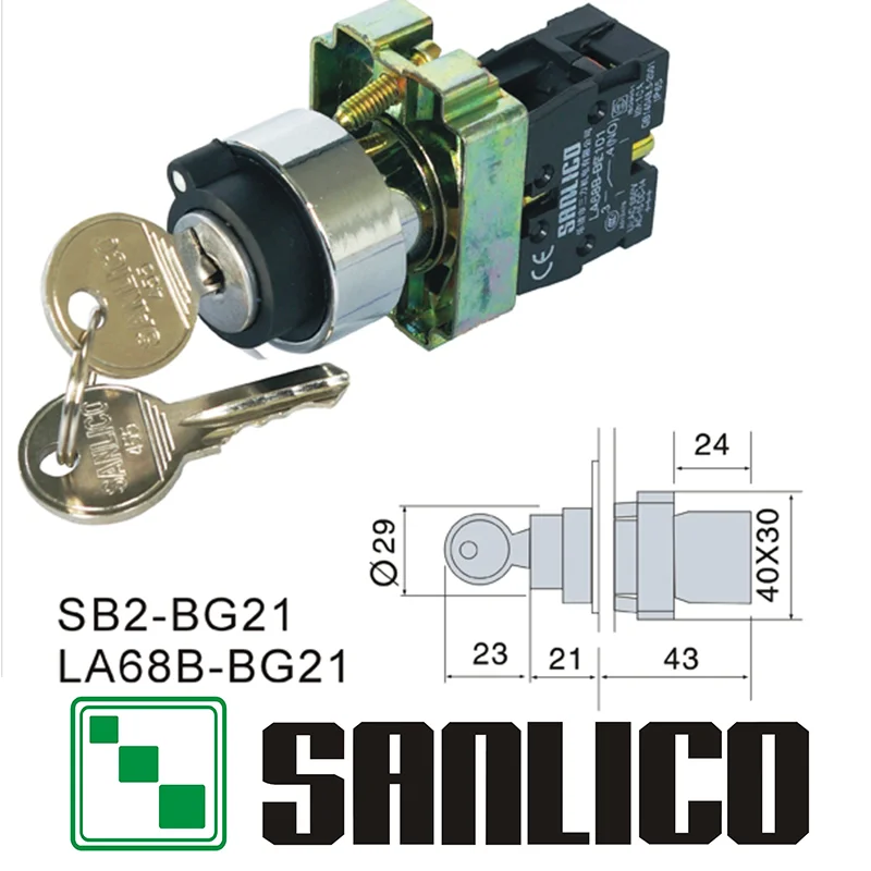 Metal Key Switch Selector Switch Rotary Switch Knob Switch Two or Three Position Standard Handle SB2 LA68B XB2BG21 BG33 Ø22mm