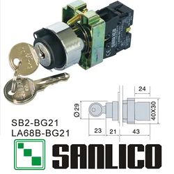 Metal Key Switch Selector Switch Rotary Switch Knob Switch Two or Three Position Standard Handle SB2 LA68B XB2BG21 BG33 Ø22mm