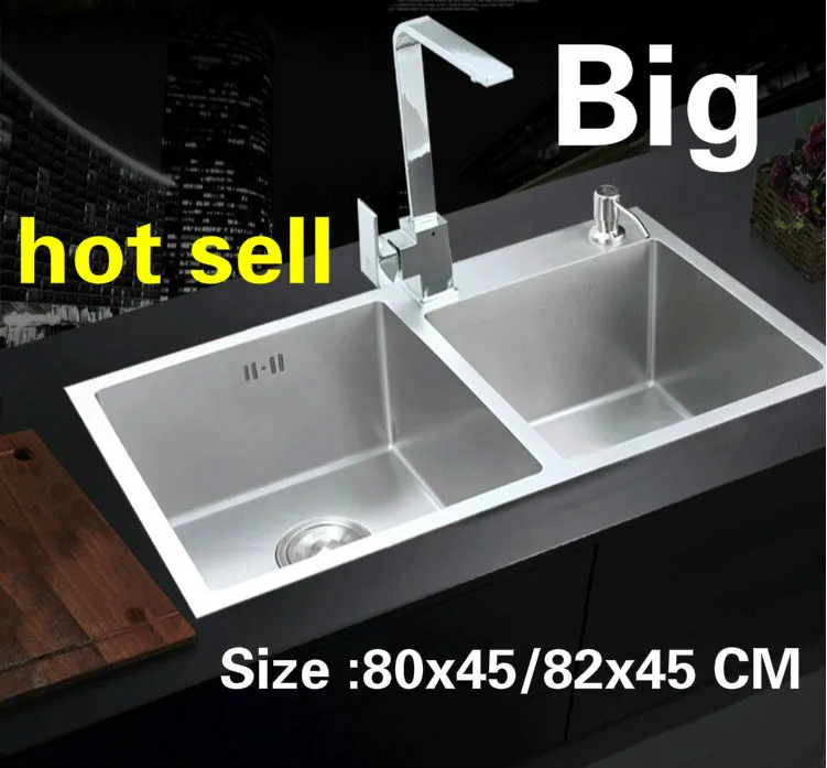 

Free shipping Apartment kitchen manual sink double groove durable 304 stainless steel hot sell 80x45/82x45 CM