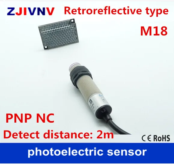 

M18 Retroreflective type PNP NC DC10-30V 3 lines photoelectric sensor normally close Infrared Optical switch distance 2m