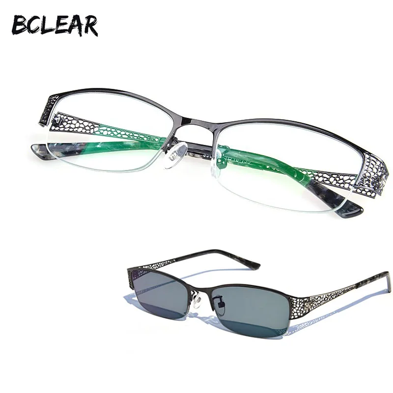 BCLEAR 2018 New Designer Woman Glasses Optical Frames Metal Half Frame Semi-rimless Gray Brown Sunglasses Clear lens Eyewear hot