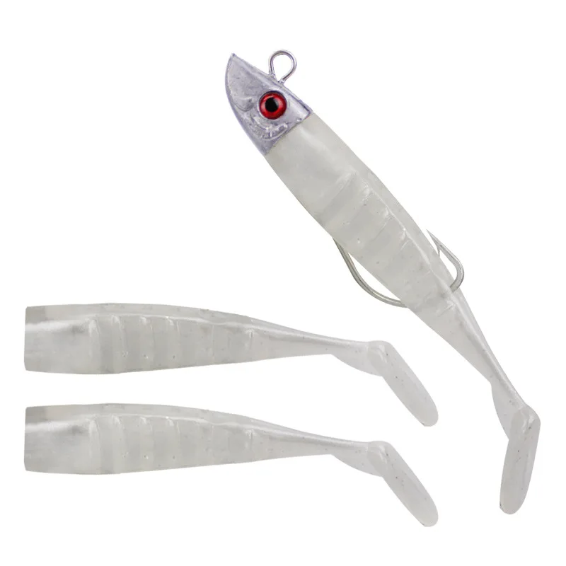 Hohe Qualität 2 Ersatz Köder Jigging Weichen Köder Angeln Lockt 8 cm 8,5g DIY Kopf Jig Fisch T schwanz Meer Bass Köder Angelgerät – Detail 8