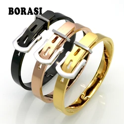 Luxury Stylish New Fashion Men/Women Stainless Steel Bangles For Women Gold Color Adjustable Belt Buckle Bracelets & Bangles