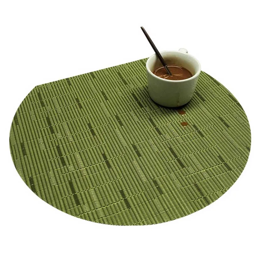 Bamboo Weave Solid Color Nordic Placemats Oilproof Dining Coffee Table Mats Bowl Pads Waterproof Semicircular 35*31cm Restaurant