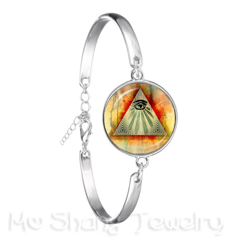 Egypt Pyramid Annuit Coeptis Eye of Providence Masonic Sign Bracelet Sacred Geometry Llluminati Silver Plated Bangle For Women