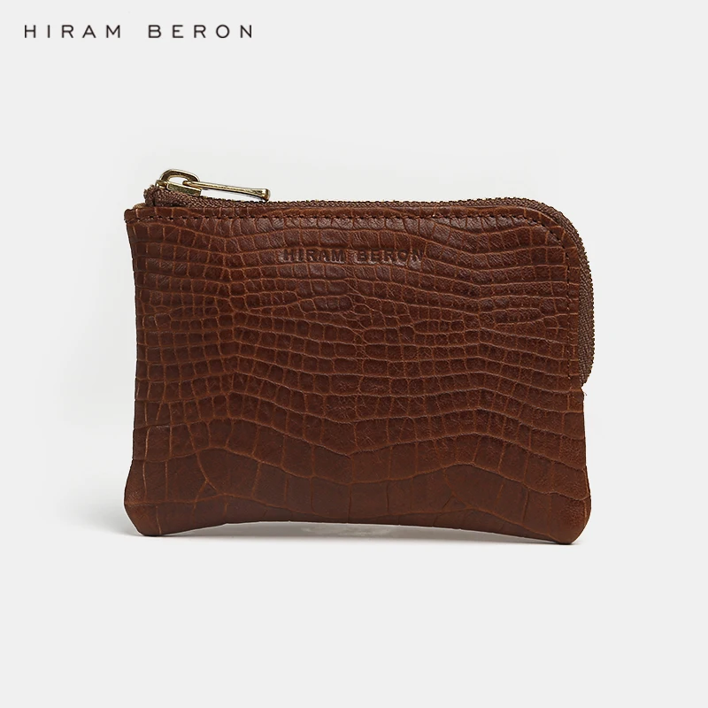 Hiram Beron Compact Wallet for Men Gift Embossed Crocodile Pattern Credit Card Wallet Rfid Blocking Slim Coin Pouch