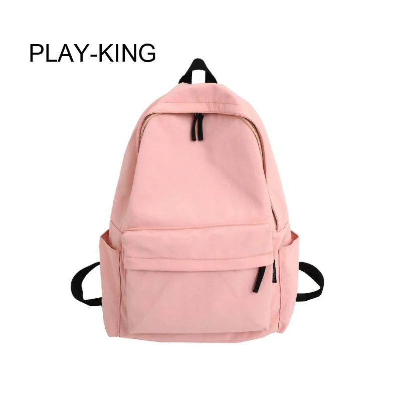 

PLAY-KING New 2019 Nylon Women Backpack Solid Candy Color School Teenager Girls Bags Large Capacity Female Back Bag school bag