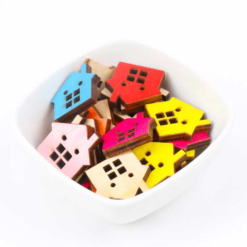 Natural Wooden House Shape Scrapbooking Button Handmade Accessory Home Decoration Craft DIY Botones 20pcs 22x23mm T0074-FD