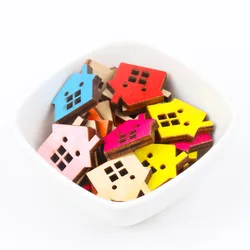 Natural Wooden House Shape Scrapbooking Button Handmade Accessory Home Decoration Craft DIY Botones 20pcs 22x23mm T0074-FD