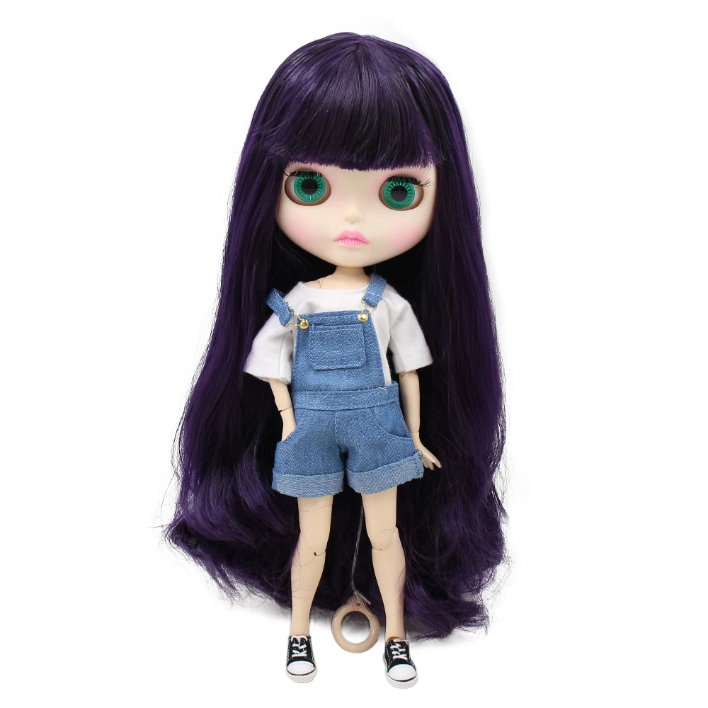 ICY DBS Blyth Puppe bjd joint körper weiße haut neue frontplatte matte gesicht BL169 lila haar 30cm