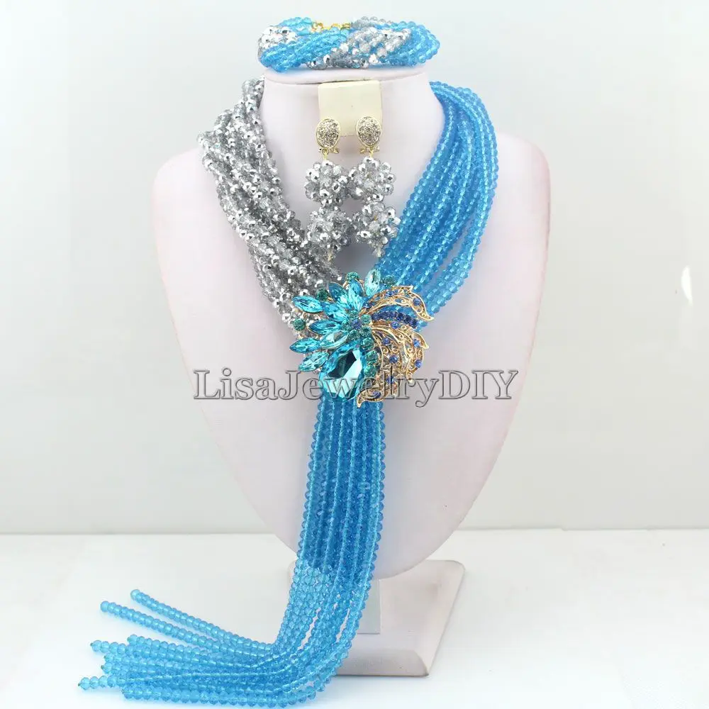 

Latest Popular Nigerian Bridal Indian Beads Jewelry Set For Wedding African Beads Crystal Beads Jewelry Sets HD3742