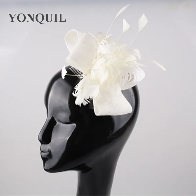 

Fashion Feather Flower Ivory Fascinator Bride Hair Accessories Clips Women Party Wedding Hairbands Occasion Headwear Hair Combs