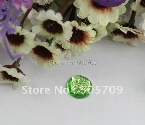 FREE SHIPPING 240PCS green flower acrylic rhinestone round flatback cabochon 14mm #22174