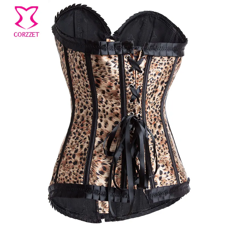 Brown Leoaprd Printing Burlesque Corset Sexy Corselete Feminino Espartilhos Gothic Corsets and Bustiers Sexy Korsett For Women