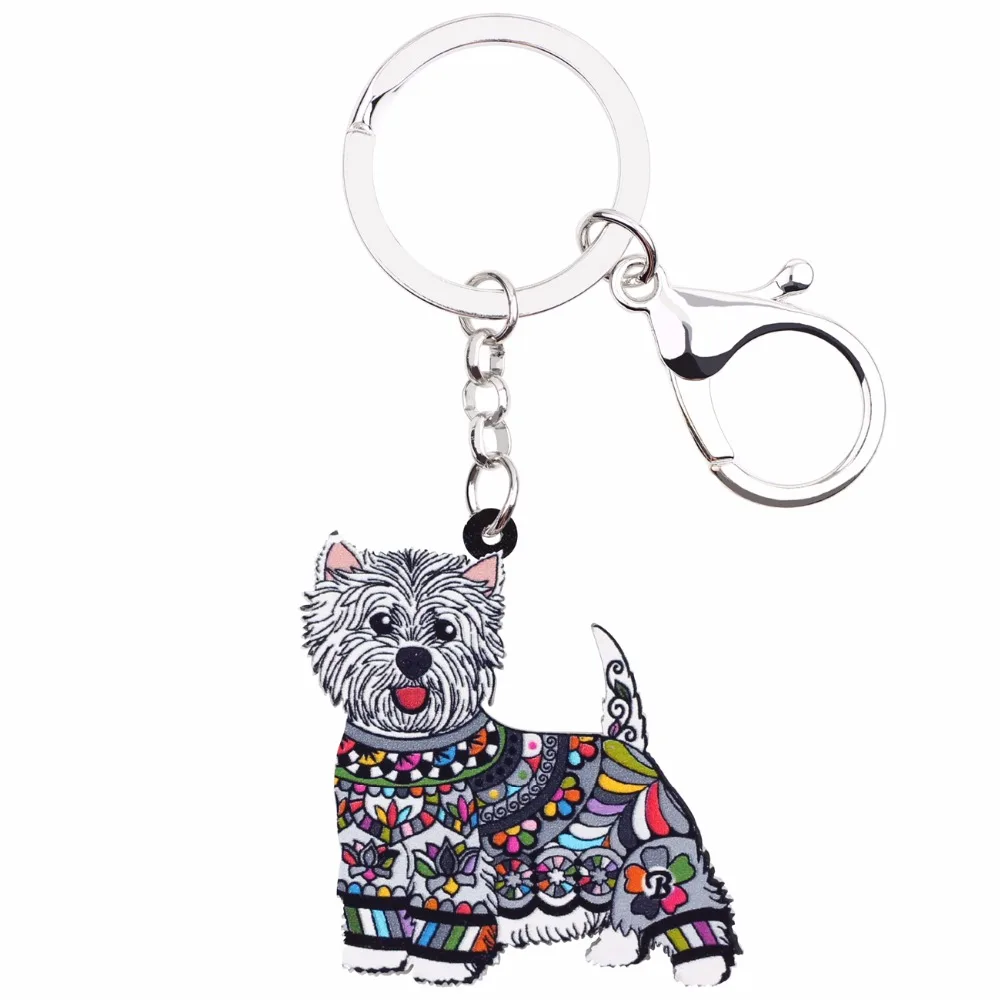 WEVENI Acrylic Anime Jewelry West Highland White Terrier Keyring For Women Girl Bag Car Key Handbag Wallet Charms Keychains GIFT