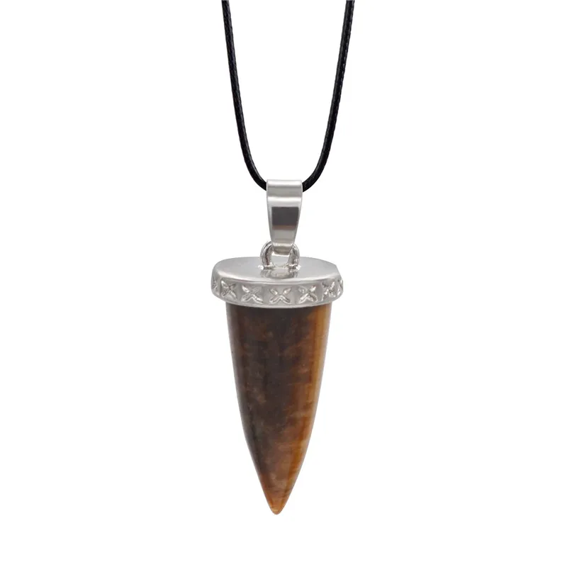Black Onyx Quartz Necklace Tear drop Point Cone Pendant Healing Crystals and Stones Jewelry Statement bijoux