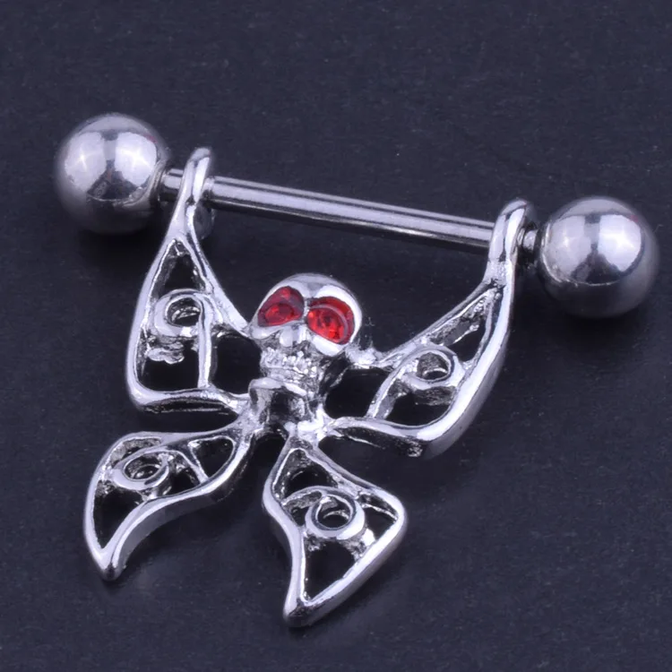 2 pcs/lot Red Eye Bat Skull Nipple Piercing Nipple Ring Stainless Steel Helix Piercing Earring Mamilo Sexy Women Body Jewelry