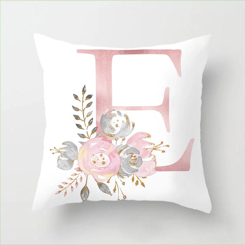 RIANCY Pillow Letters Pink Floral Decorative Cushions Pillowcase Polyester Cushion Cover Throw Pillow Sofa  Pillowcover 40835