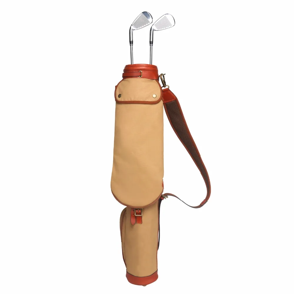 Tourbon Vintage Golf Club Bag Carrier Pencil Style Canvas & Leather Khaki Sunday Bag Wax Waterproof Fleece Padded Cover 84CM