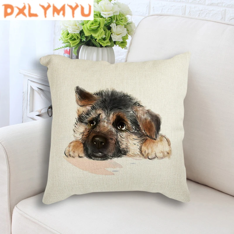 

45*45cm Cotton Linen Throw Pillow Watercolor Cartoon Dog Animal Print Cushion Cover Case Nordic Home Sofa Decorative Pillowcase