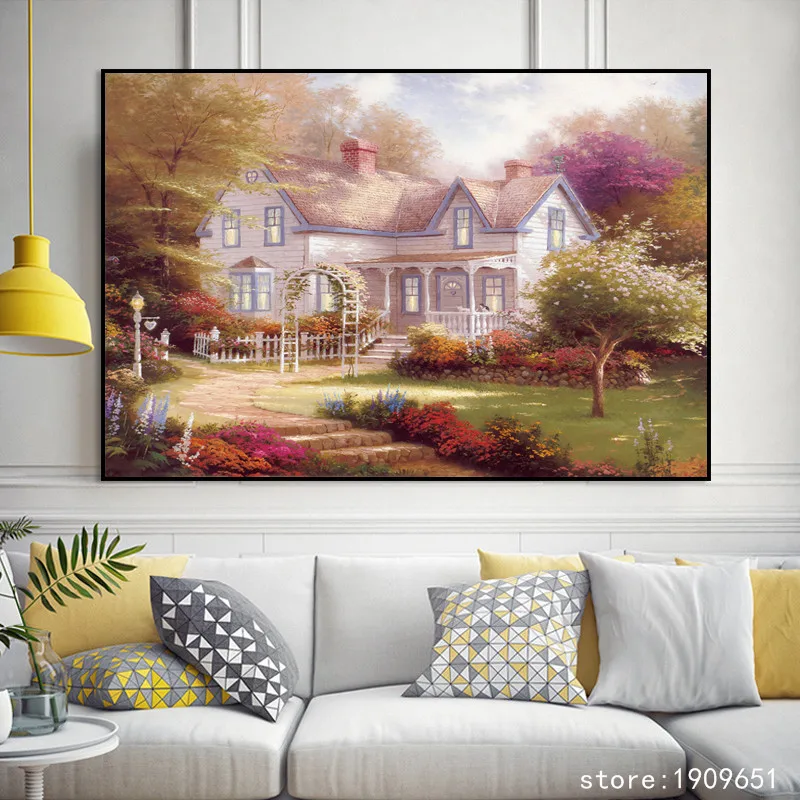 No frame Thomas house castle scenery oil painting canvas printings oil painting printed on cotton wall art decoration picture