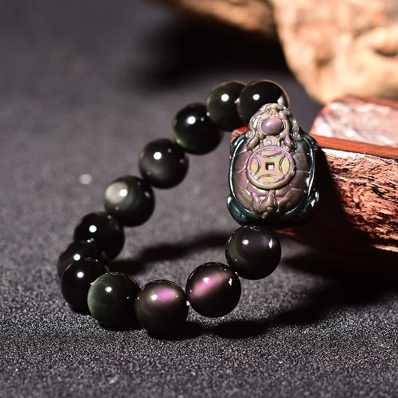 Natural Stone Rainbow Eye Obsidian Dragon Turtle Beads Bracelet Men\'s Bracelet 8-12mm Leading Turtle Bracelet For Women Jewelry
