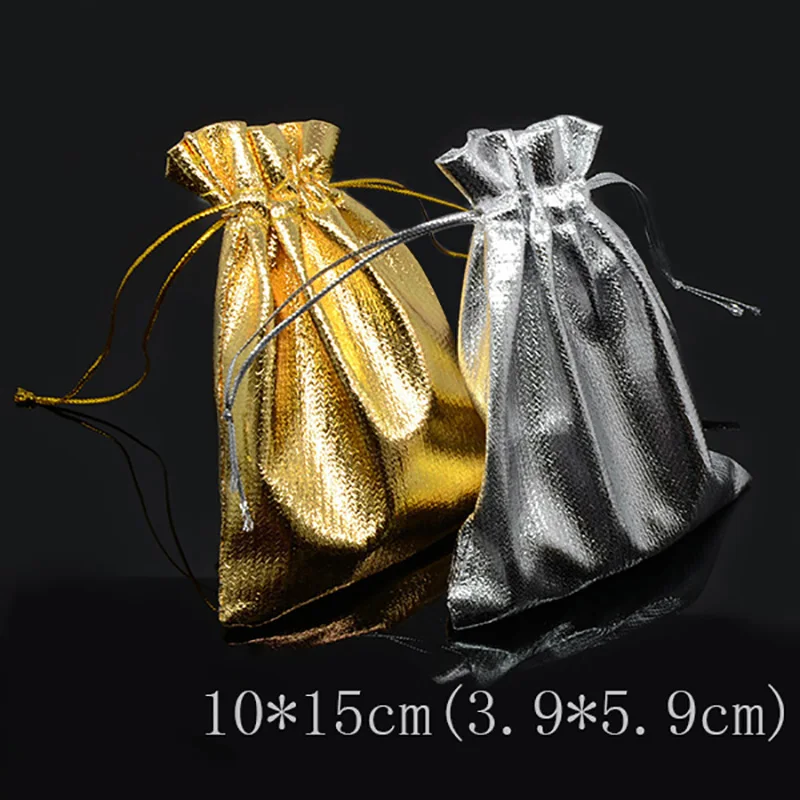 10pcs/bag Fabric Packing Bags 7x9 9x12 10x15cm Silver Color Gold Color Drawstring Wedding Party Jewelry Gift Bags & Pouches