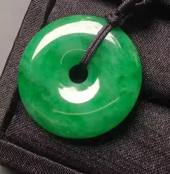 Beautiful wholesale Chinese natural hand-carved Harmony Lucky Green jade pendant + Rope Necklace Fashion Jewelry