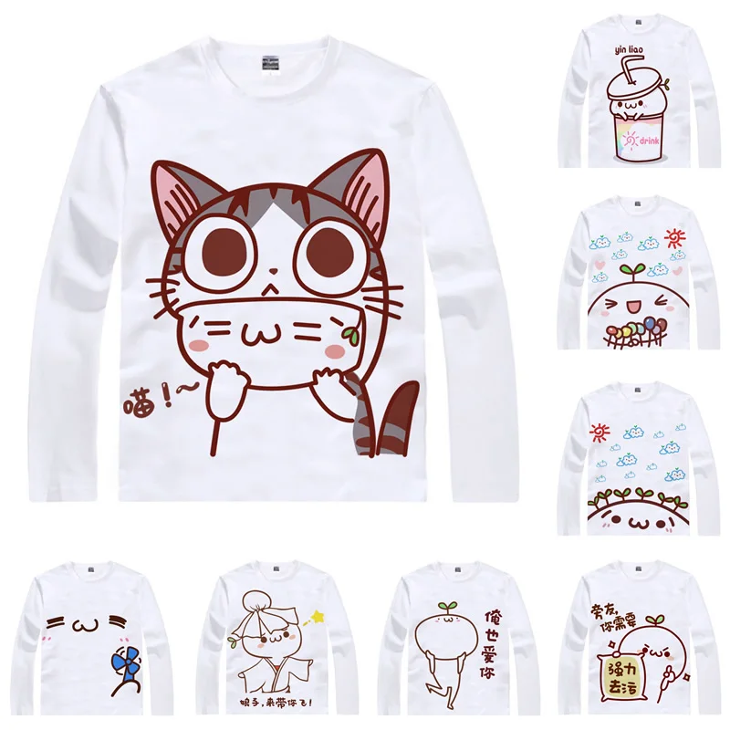 Rough Color Text T-Shirts Multi-style Long Sleeve Shirts Kaomoji Emoticon Kawaii Ero kawaii lovable adorable Cute Cosplay Shirt