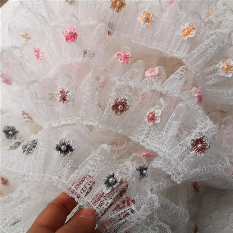 LASUI 10 meters=1 lot Cute Handmade White mesh 3D flower lace trim DIY Skirt wedding dress doll lace accessories 0330