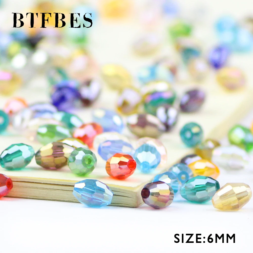 BTFBES Rice Grains Austrian Crystal Oval Shape Beads 50pcs 6*8mm Crystal Glass Loose Ball Beads For Jewelry Making Bracelet DIY