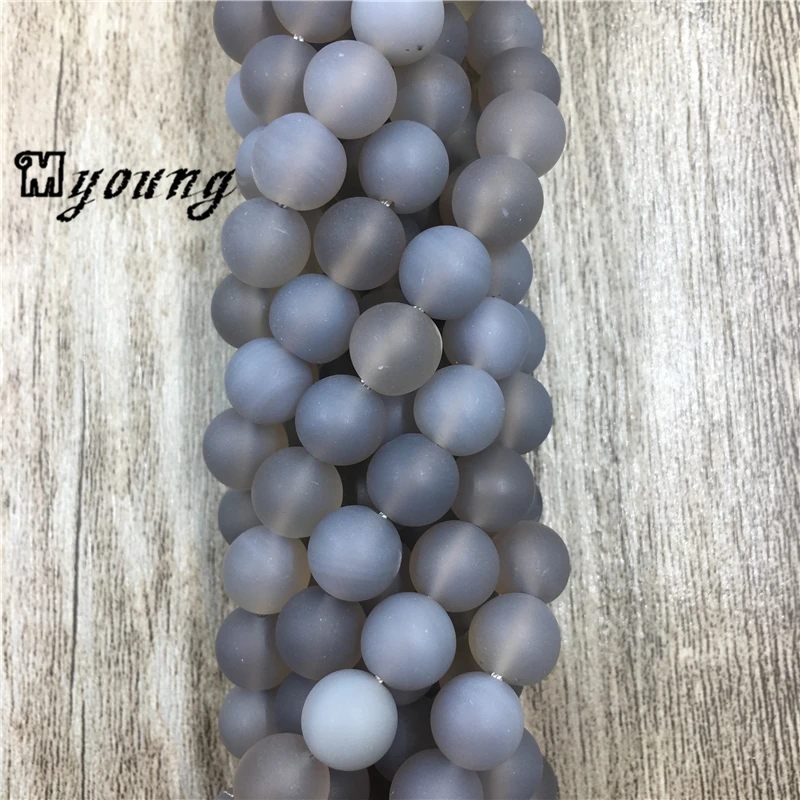 

Frosted round Pure Gray Agates Beads,Frosted Natural Stone Beads 15.5 Inch Full strand for Jewelry DIY MY0298