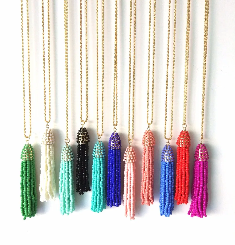 

2018 New Boho Glass Seed Beaded Statement Big Tassel Bohemian Long Necklaces & Pendants Jewelry Wholesale