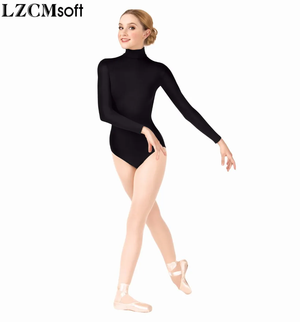 LZCMsoft Women Spandex Nylon Gymnastics Leotards One Piece Bodysuit Adult Long Sleeve Ballet Dancewear Performance Costumes