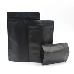 Multi-size 50pcs Heat Sealable Zipper Top Food Coffee Storage Bags Matte Black Aluminum Foil Stand Up Zip Lock Plastic Bag Pouch