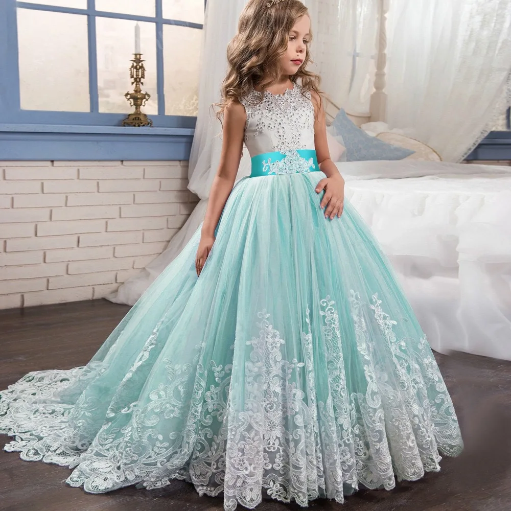 Girls Lace Flower Long Dress Kids Princess Wedding Party Dresses Children Christmas Clothes Clothing Vestidos For Thanksgiving